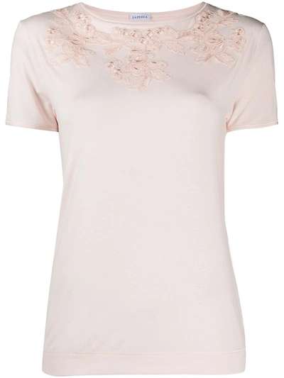 La Perla Floral-appliquéd T-shirt In Wild Rose