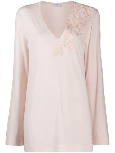 La Perla Floral-appliquéd T-shirt In Pink