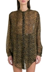 Saint Laurent Oversized Tie-up Shirt In Leopard-print Wool Etamine In Brown
