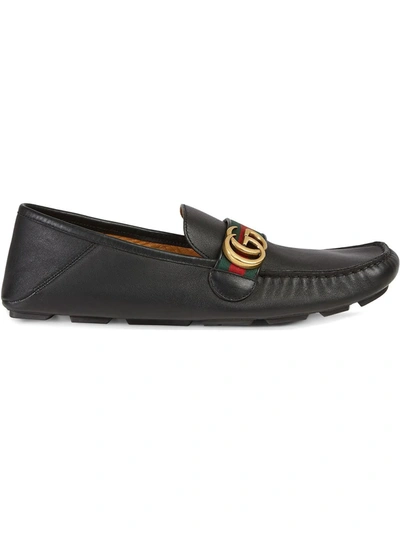 Gucci Men's Noel Leather Drivers With Gg Web Strap In Black