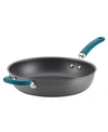 Rachael Ray Create Delicious Hard-anodized Aluminum 12.5" Nonstick Deep Skillet In Gray With Teal Handle