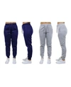 Galaxy By Harvic Women's Loose Fit Fleece Jogger Sweatpants, Pack Of 2 In Navy - Heather Grey