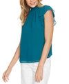 1.state Flutter Sleeve Smocked Neck Blouse In Verdi Emerald