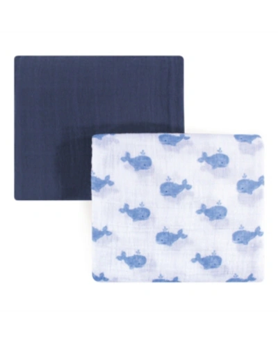 Hudson Baby Kids' Muslin Swaddle Blanket, 2-pack, One Size In Blue Whale