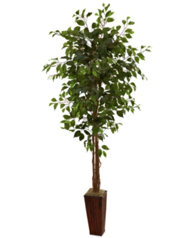 Nearly Natural 6' Ficus Artificial Tree With Bamboo Planter In Green