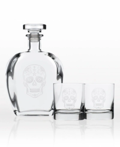 Rolf Glass Sugar Skull 3 Piece Gift Set - Whiskey Decanter And Rocks Glasses In No Color