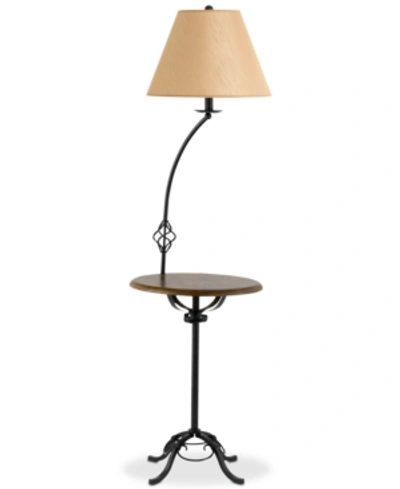 Cal Lighting 150w 3-way Iron Floor Lamp With Wood Tray Table Lamp In Black