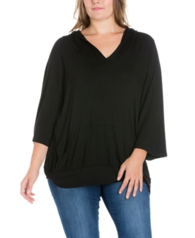 24seven Comfort Apparel Women's Plus Size Trendy Oversized Fashion Hoodie Top In Black