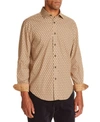 TALLIA MEN'S SLIM FIT BEIGE GEO LONG SLEEVE SHIRT AND A FREE FACE MASK WITH PURCHASE