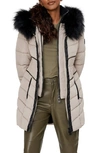 Noize Quilted Parka With Faux Fur Trim In Desert