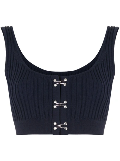 Dion Lee Hook Front Rib Knit Crop Tank Top In Blue