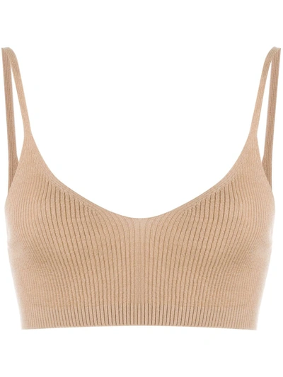 Cashmere In Love Ribbed-knit Cropped Top In Neutrals