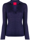CASHMERE IN LOVE RIBBED-KNIT POLO JUMPER