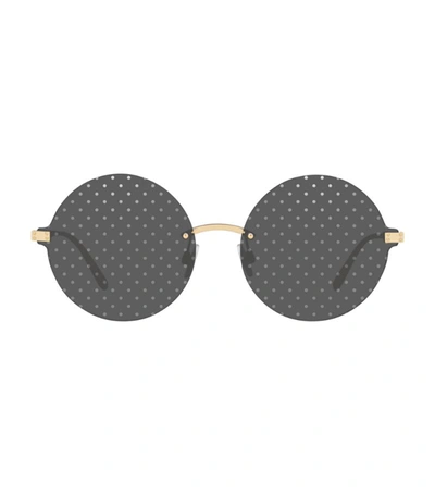 Dolce & Gabbana Polka-dot Round Logo Sunglasses In Grey-black