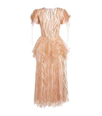 Rodarte Satin-trimmed Glittered Tulle Midi Dress In Neutrals