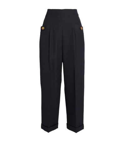 Sandro Navam Pleated Wide-leg Pants In Navy Blue