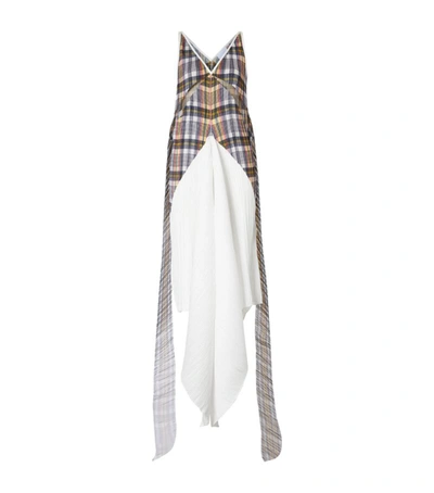 Burberry Check Panel Pleated Dress In White