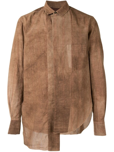 Ziggy Chen Asymmetric-hem Long-sleeve Tonal Shirt In Brown