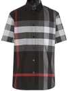 Burberry Short-sleeve Check Stretch Cotton Poplin Shirt In Grey ,black