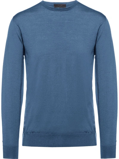 Prada Crew Neck Cashmere Jumper In Blue