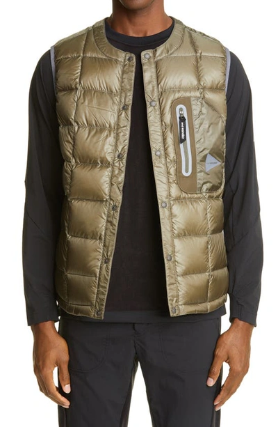 And Wander Pertex Quantum Water Repellent Down Puffer Vest In Light Green