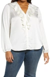 1.state Ruffle Neck Button-front Blouse In Soft Ecru