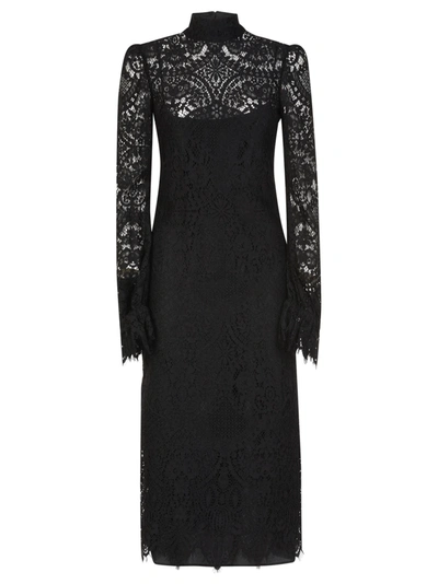 Wandering Lace Midi Dress In Black