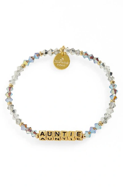 Little Words Project Auntie Beaded Stretch Bracelet In Twinkle/ Gold