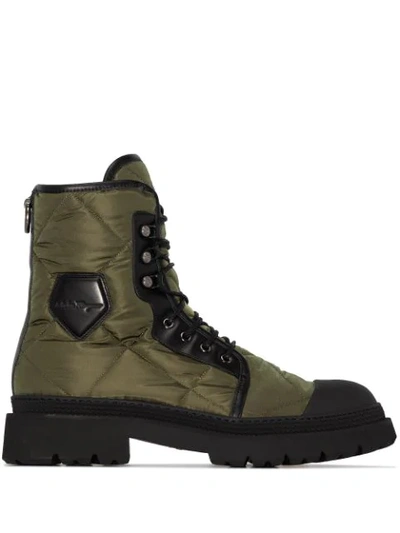 Ferragamo Logo-patch Quilted Combat Boots In Green