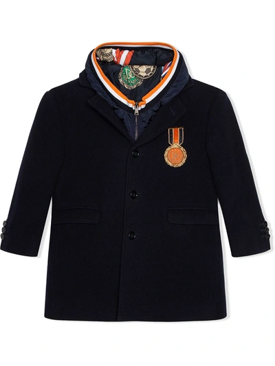 Dolce & Gabbana Kids' Medal-detail Hooded Coat In Blue