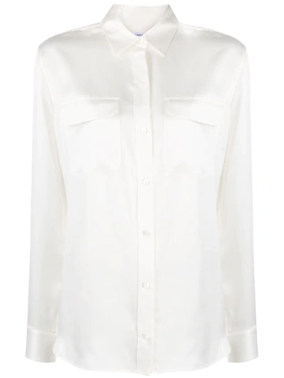 Equipment Signature Silk Satin Shirt In Nature White