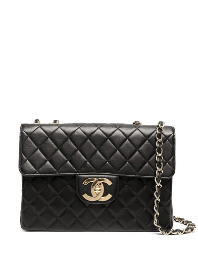 Pre-owned Chanel 1994-1996 Jumbo Single Flap Shoulder Bag In Black