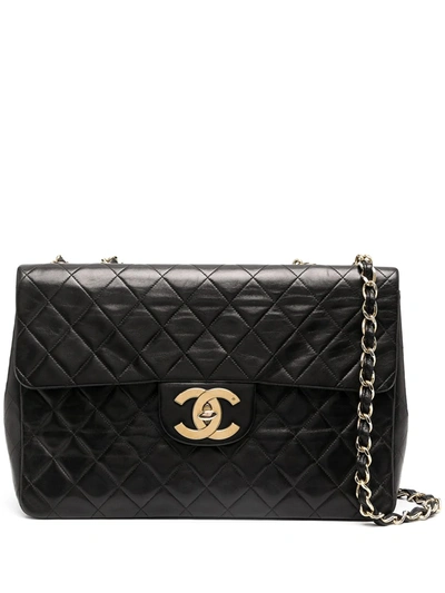 Pre-owned Chanel 1991-1994 Maxi Single Flap Shoulder Bag In Black