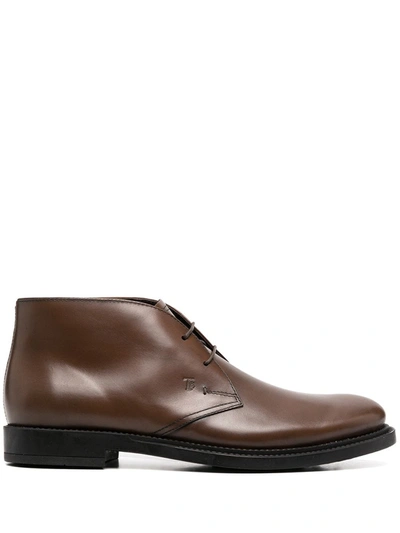 Tod's Men's Leather Ankle Boots In Tortoise