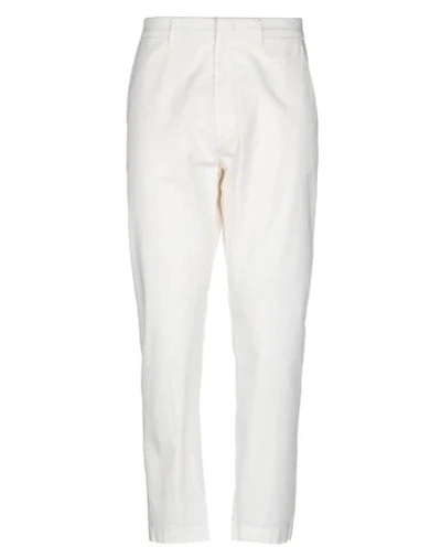 Pence Man Pants Ivory Size 36 Cotton, Elastane In White