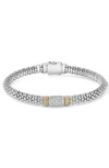 Lagos 18k Gold & Sterling Silver Diamond Lux Single Station Bracelet, 6mm In Silver