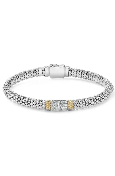 Lagos 18k Gold & Sterling Silver Diamond Lux Single Station Bracelet, 6mm