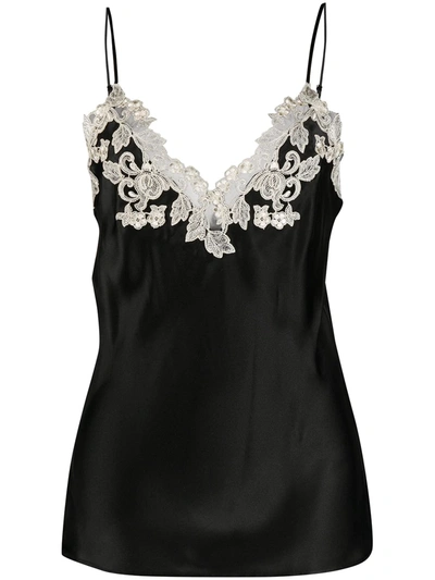 La Perla Maison Embroidered Lace-trimmed Silk-satin Chemise In Black