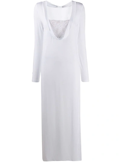 La Perla 蕾丝拼接长款礼服 In White