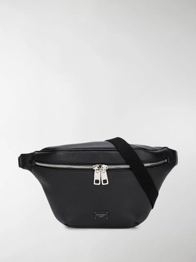 Dolce & Gabbana Logo-plaque Grained-leather Belt Bag In Black