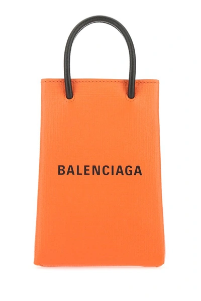 Balenciaga Shopping Leather Phone Holder In Orange