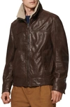 ANDREW MARC AUGUSTINE LEATHER JACKET WITH GENUINE SHEARLING COLLAR,AM0A2360