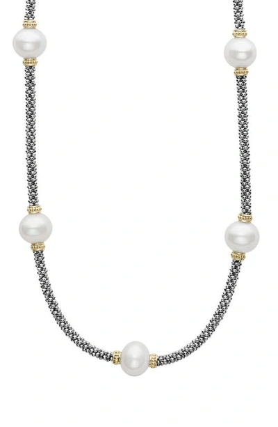 Lagos Luna Cultured Pearl Station Necklace In Silver