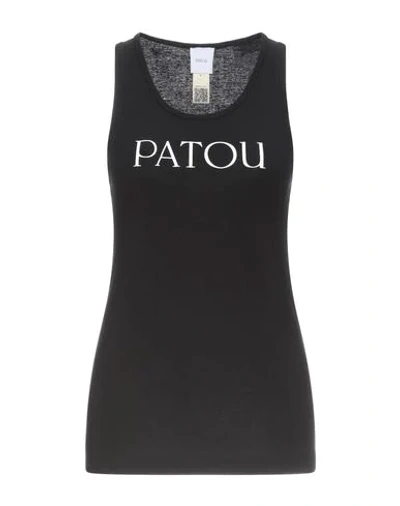 Patou Black Cotton Scoop Neck Logo Tank Top