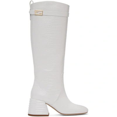 Fendi Crocodile-effect Knee-high 75mm Boots In White