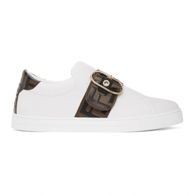 Fendi Logo-embossed Leather Trainers In White,brown