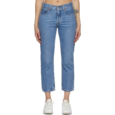 Levi's 501 Cropped Jeans In Medium Blue In Jokes On Yo