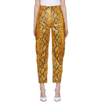 Attico Yellow Leather Python Slouchy Pants In Multicolor