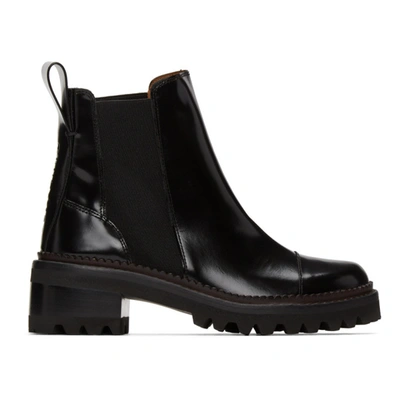 See By Chloé Logo-debossed Patent-leather Chelsea Boots In Black