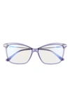Tom Ford 56mm Cat Eye Blue Light Blocking Glasses In Transparent Purple/ Palladium